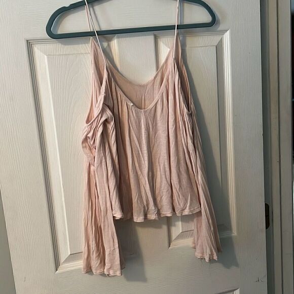 Women's Pink Super Soft Flowy Long Sleeve Cold Shoulder Blouse Size Medium - Picture 4 of 5